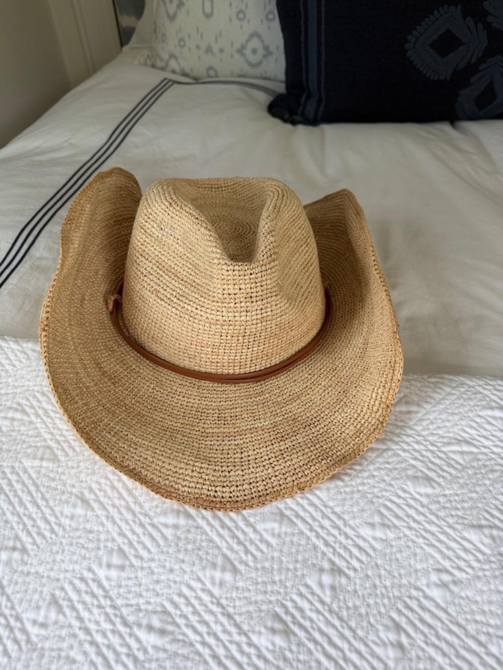 Hat Attack Straw Cowboy Fedora Hat in Natural with Brown Band
